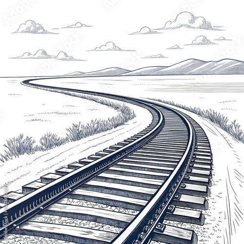 vector curved endless train track sketch of curved
