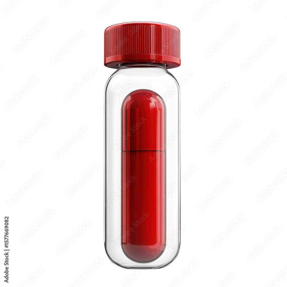 Fototapeta premium Red Capsule Inside Clear Bottle Medicine Healthcare Pharmacy Medical on transparent background
