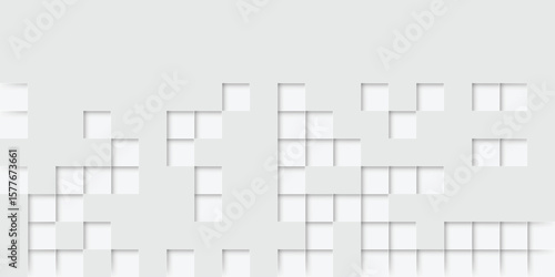 Abstract geometric pattern of overlapping squares in light gray.