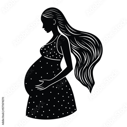 A beautiful vector silhouette of a pregnant woman illustrates the loving bond between a mother and her unborn child.