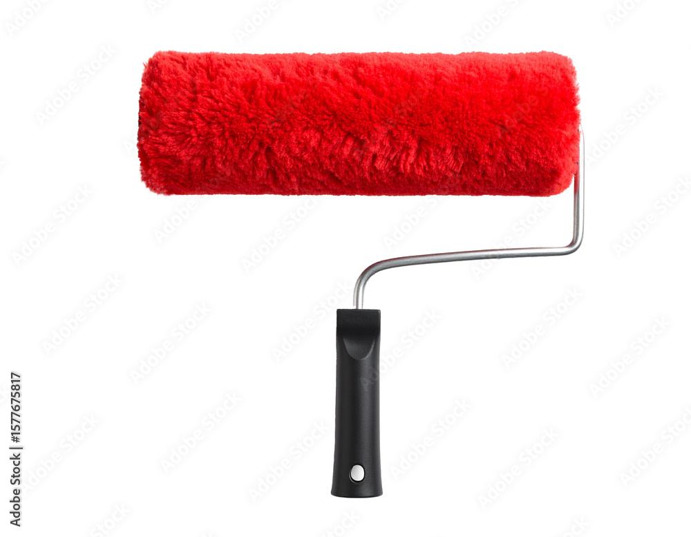 Fototapeta premium Red paint roller isolated on a transparent background.