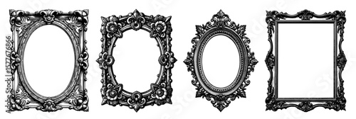 Ornate picture frames in a detailed black and white baroque style, for elegant decoration