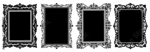 Baroque-style picture frames in black and white for decorative and antique design projects