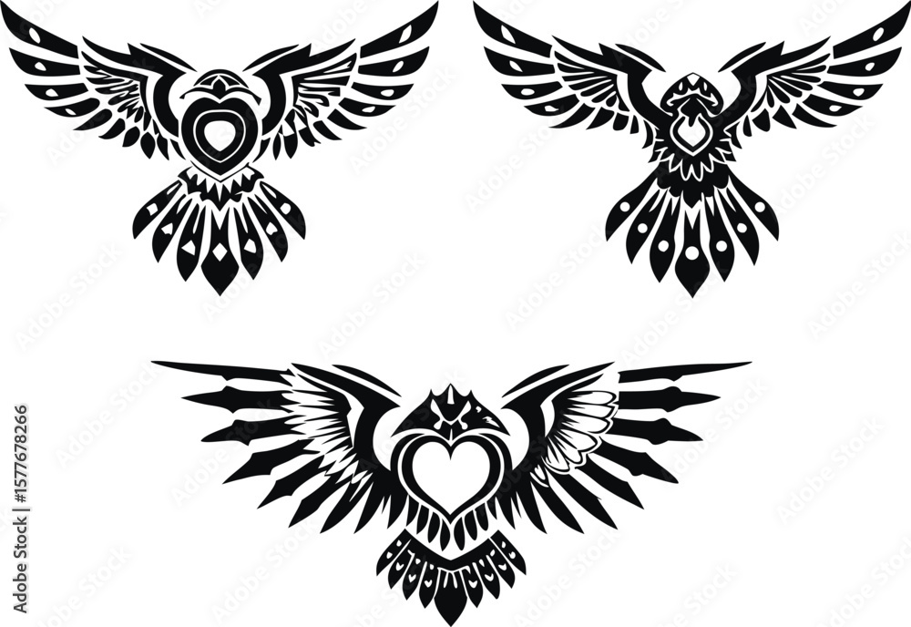 Obraz premium Tribal Style Eagle Designs Tattoo Art Set