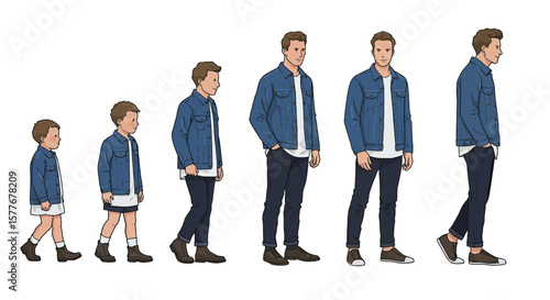 A visual representation of a persons life stages, from childhood to adulthood, showcasing the different phases of growth and development isolated on white background