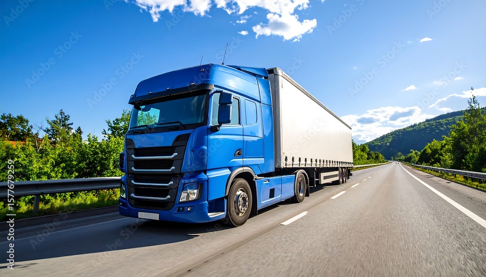 Blue truck on a highway Blue truck on a highway