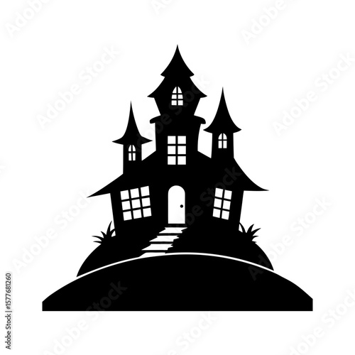 Haunted house on a hill silhouette.