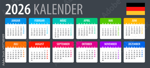 2026 Calendar - vector template graphic illustration - German version