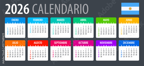 2026 Calendar - vector template graphic illustration - Argentinian version