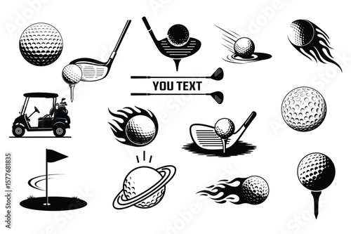 Dynamic Golf Balls and Clubs Vector Clipart Set