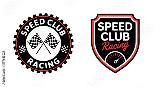 Modern racing club emblem with dynamic lines and bold typography