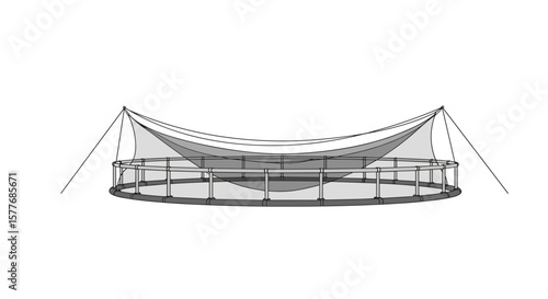 Fish farming net design in simple outline view on white background  