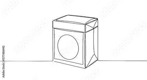 Line art tea box mockup with circular window design  