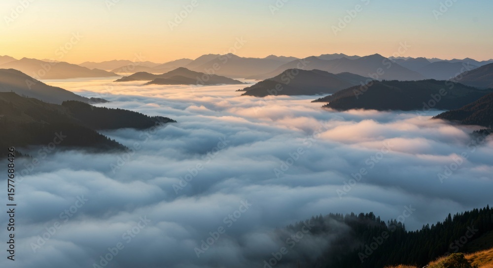 Fototapeta premium Misty mountain range sunrise