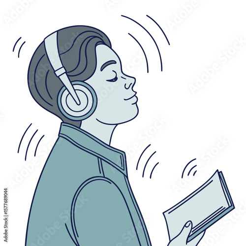 Audiobook Woman Listening Line Art