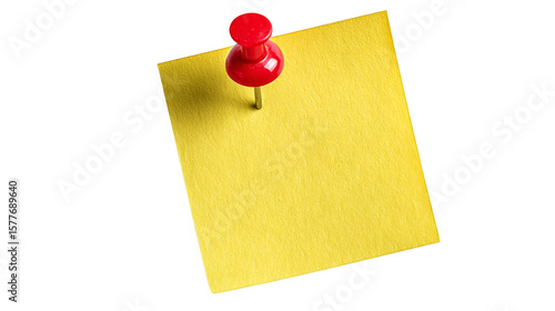 Bright yellow sticky note attached with a red push pin against a clean black background offers versatile design opportunities.