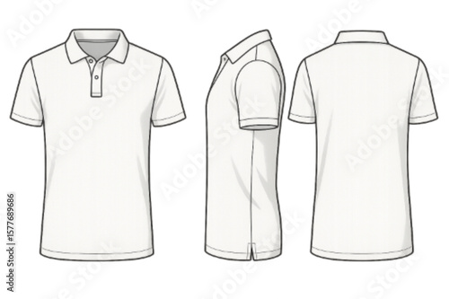 White Polo Shirt Template: Front, Back, and Side Views for Apparel Design