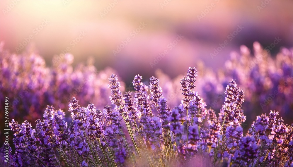 Fototapeta premium purple lavender flowers in a sunlit field