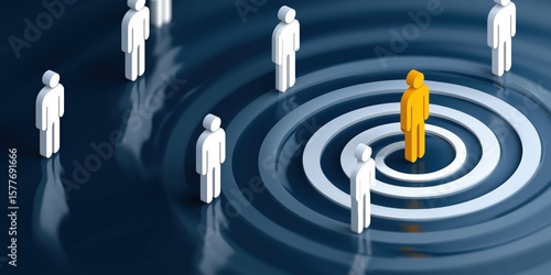 Concept of leadership and influence with figures and ripple effects on blue surface