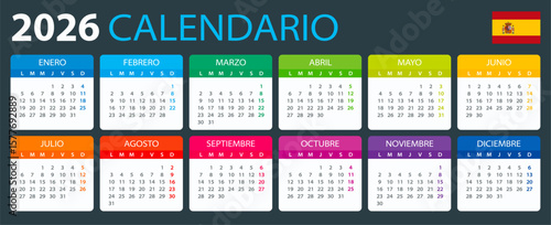 2026 Calendar - vector illustration, Spanish version