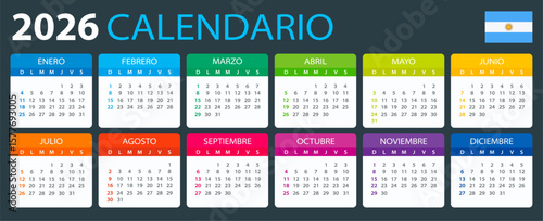 2026 Calendar - vector illustration, Argentinian version