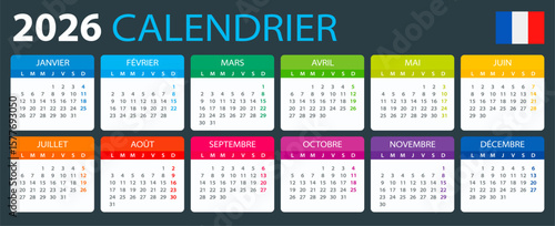 2026 Calendar - vector illustration, French version