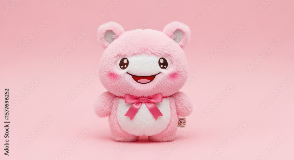Obraz premium Adorable Pink Teddy Bear with a Bow and Smiling Face for Children's Toys