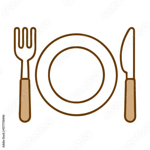 Plate with fork and knife in a minimal line art style  