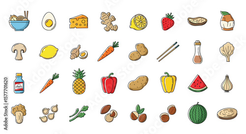 A whimsical collection of pixelated food items for diverse culinary projects and engaging graphics