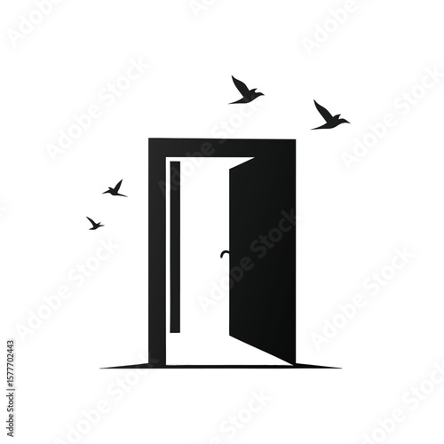 Minimalist silhouette of an open doorway for interior space home or real estate concepts