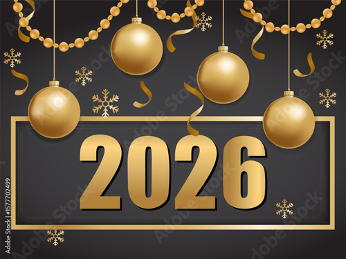 vector illustration of happy new year 2026 gold and black collors place for text christmas balls