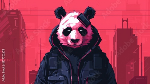 Cyberpunk Panda DJ in Neon Cityscape