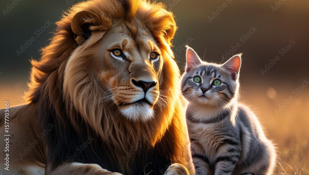 Fototapeta premium lion and cat in the zoo