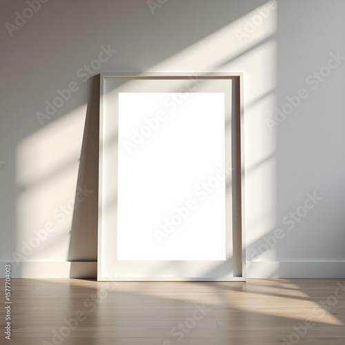 Minimalist scandinavian modern photo frame with natural light. Minimal photo frame for mock up. Clean and simple style home decoration. Aesthetic interior design. relax and chill. key up.	
