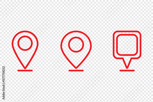 Location icon, map pin icons in outline styles. For maps, GPS, navigation apps, location markers. A placemark, pointer, or marker on a geolocation map. A designation of an address or GPS location. 