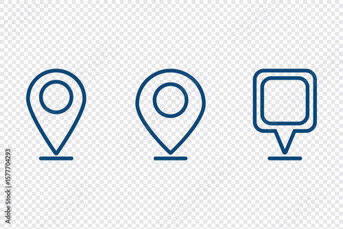 Location icon, map pin icons in outline styles. For maps, GPS, navigation apps, location markers. A placemark, pointer, or marker on a geolocation map. A designation of an address or GPS location. 