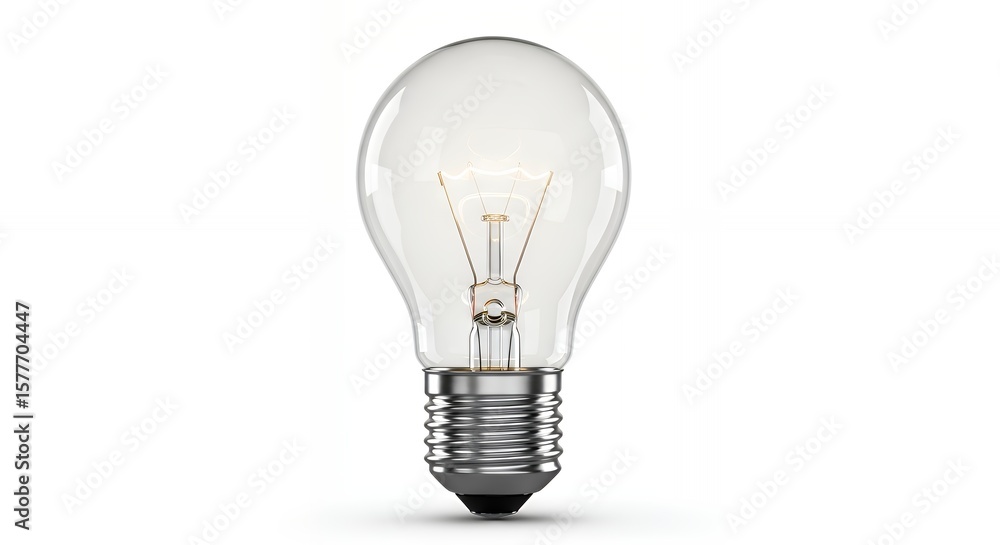 Clear Glass Incandescent Light Bulb with E27 Screw Base - Isolated on White Clear Glass Incandescent Light Bulb with E27 Screw Base - Isolated on White