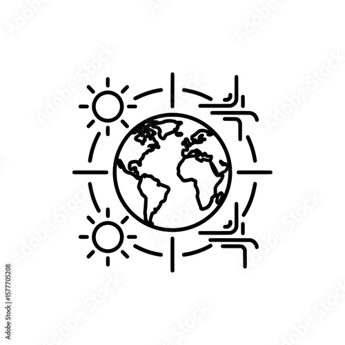 Earth surrounded by sun and environmental symbols
