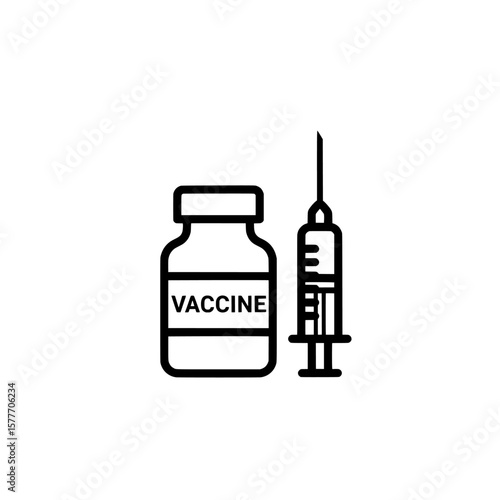 medical vaccine bottle and syringe outline for healthcare use