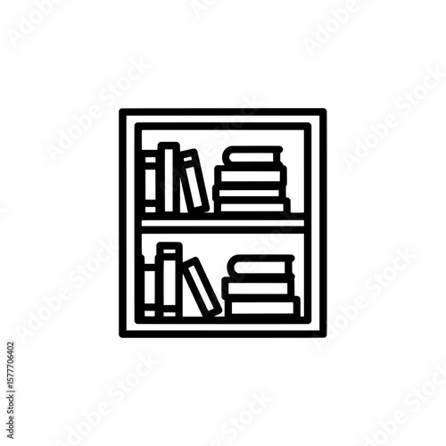 Bookshelf with books in outline style for library or educational content
