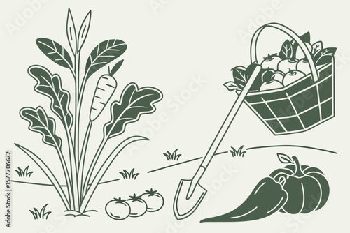 A bountiful harvest of vegetables and fruits from the garden