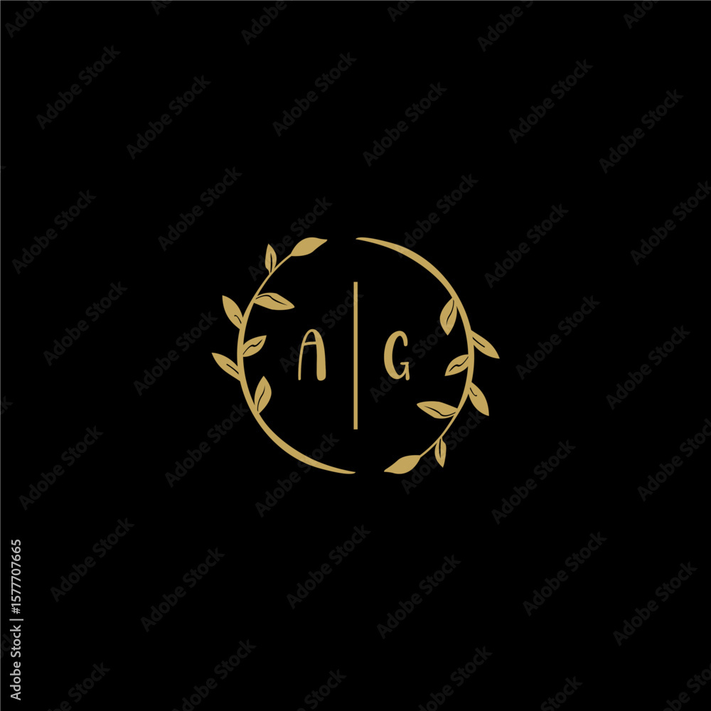 Obraz premium AG feminine and elegant wedding monogram initial logo with circle floral gold