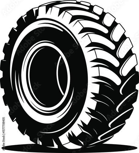 Heavy Duty Tire Tread Black and White Vector Illustration