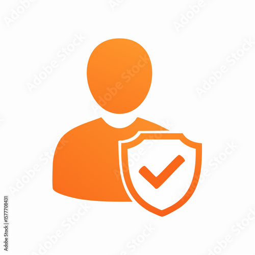 Orange User Icon with Protective Shield and Check Mark