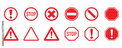 stop red sign icon set. stop sign. stop symbol with hand. stop traffic signs. Vector illustration.Vector Set of Stop and Do Not Enter Signs