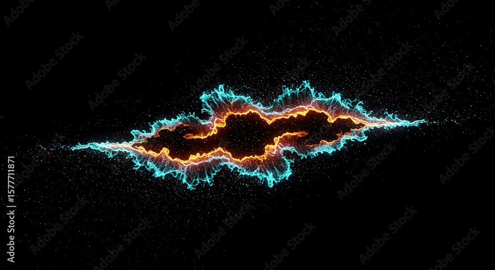 Obraz premium Abstract Teal and Orange Energy Burst: Dynamic, Futuristic, High-Resolution Stock Image