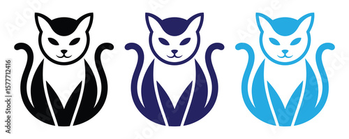Vector art of a cute cat face is depicted in a stylized vector illustration