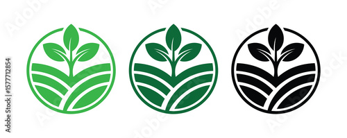 Agriculture logo design agronomy logo with plants on a fields vector illustration.Agro ecological farmhouse logo design.