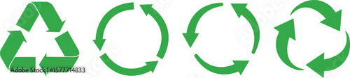 Recycling Icon Variants Vector Set – Green Circular Arrow Symbols Representing Sustainability and Eco-Friendly Concepts on White Background