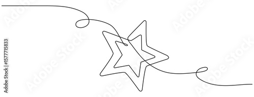 One continuous line drawing of Christmas star Isolated on transparent background. Hand draw doodle star vector illustration. Customer feedback. Editable stroke. 